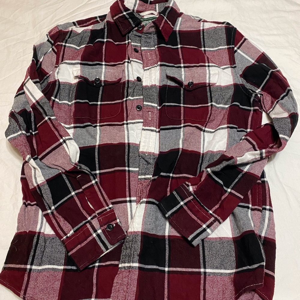 American Eagle Outfitters Burgundy and Black Plaid Flannel Shirt